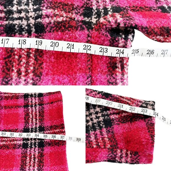 Kate Spade Foliage Plaid Sugarcoat Plush Wool Women’s Size Large Red Pink Black - Picture 5 of 9